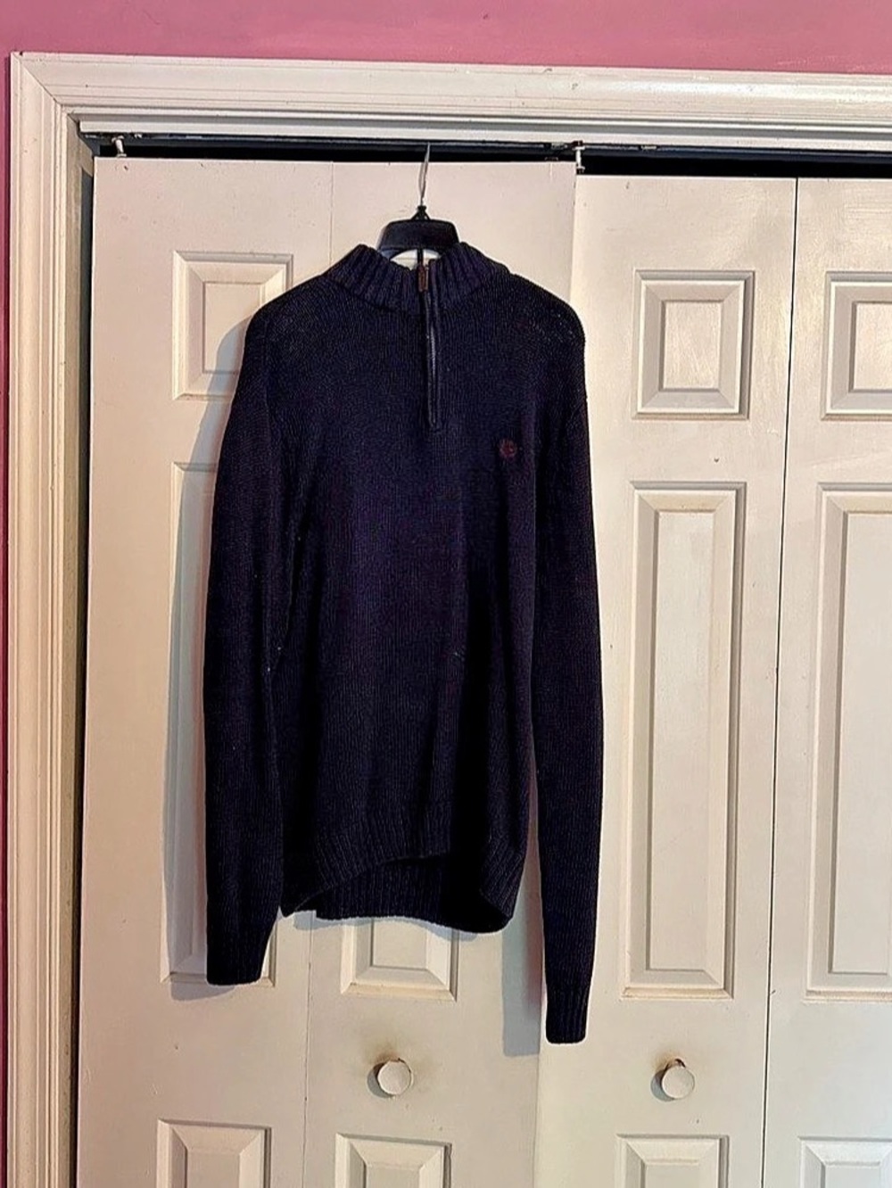 CHAPS Men's Quarter-Zip Mock Neck Pullover Sweater Black Large